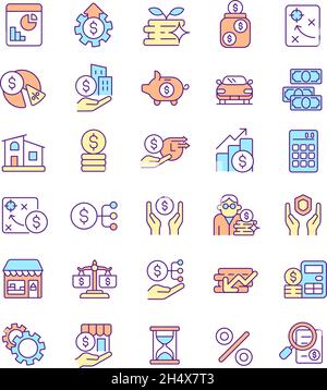 Finance and business RGB color icons set Stock Vector