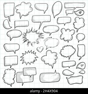 A set of comic speech bubbles and elements hand draw sketch design Stock Vector