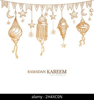 Hand drawn ramadan kareem greeting card sketch design Stock Vector