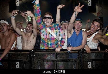 People dancing at Global Gathering festival - Stratford Upon Avon Stock Photo