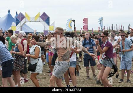 People dancing at Global Gathering festival - Stratford Upon Avon Stock Photo