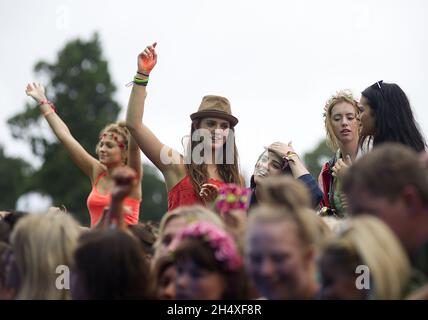 People dancing at Global Gathering festival - Stratford Upon Avon Stock Photo