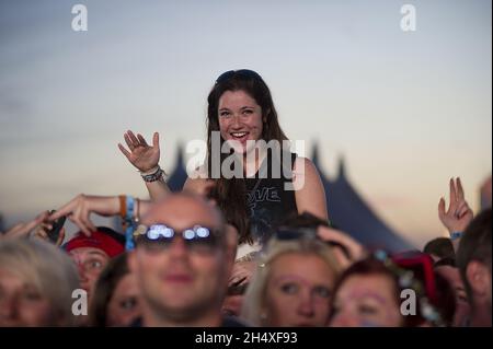 People dancing at Global Gathering festival - Stratford Upon Avon Stock Photo