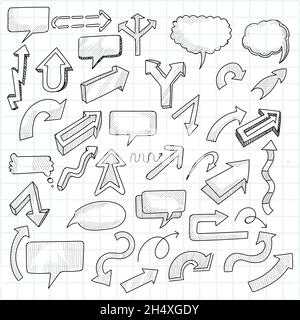 Hand drawn cartoon doodle speech bubbles and arrow sketch design Stock Vector