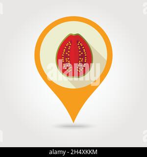Guava flat vector pin map icon. Map pointer. Map markers. Tropical ...