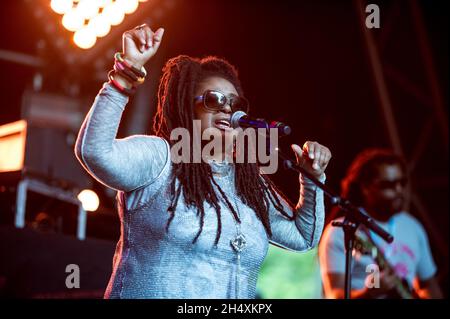 Caron Wheeler of Soul II Soul live on stage on 2nd day of Parklife Weekender Festival on 8th June 2014 at Heaton Park - Manchester Stock Photo
