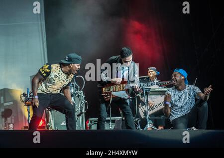 DJ Locksmith and Amir Amor of Rudimental live on stage on day 1 of Wireless Festival on 4th July in Perry Park - Birmingham Stock Photo