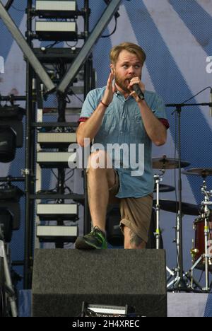 Rou Reynolds of Enter Shikari live on stage on day 2 at Leeds Festival on 23rd August 2014 at Bramham Park, Leeds Stock Photo