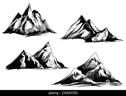 Hand draw monochrome mountains set sketch design Stock Vector