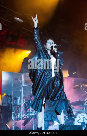 Sharon den Adel of Within Temptation performing live on stage during Bloodstock festival  on August 08, 2015 at Catton Hall, Derbyshire, United Kingdom Stock Photo