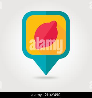 Lemon flat vector pin map icon. Map pointer. Map markers. Tropical ...