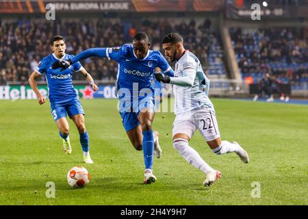 GENK, BELGIUM - JULY 14: Mujaid Sadick of Genk coaches his teammates during  the Club Friendly match between KRC Genk and AZ Alkmaar at Luminus Arena on  July 14, 2021 in Genk