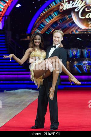 Jonnie Peacock and Oti Mabuse posing during photocall before the opening night of Strictly Come Dancing Tour 2018 at Arena Birmingham in Birmingham, UK. Picture date: Thursday 18 January, 2018. Photo credit: Katja Ogrin/ EMPICS Entertainment. Stock Photo