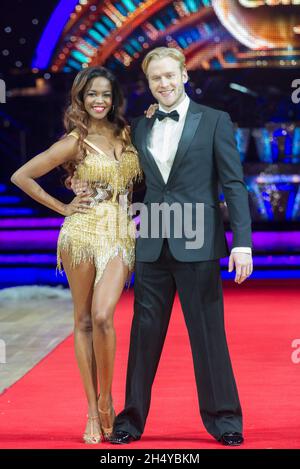 Jonnie Peacock and Oti Mabuse posing during photocall before the opening night of Strictly Come Dancing Tour 2018 at Arena Birmingham in Birmingham, UK. Picture date: Thursday 18 January, 2018. Photo credit: Katja Ogrin/ EMPICS Entertainment. Stock Photo