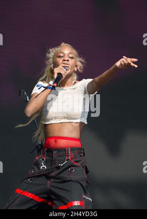 Abra performs on stage on day 2 of All Points East festival in Victoria ...