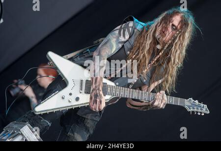 Randy Weitzel of In This Moment performs live on stage on day 3 of Download Festival at Donington Park on June 10, 2018 in Castle Donington, England. Picture date: Sunday 10 June, 2018. Photo credit: Katja Ogrin/ EMPICS Entertainment. Stock Photo