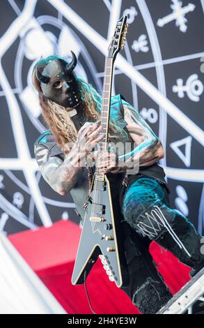 Randy Weitzel of In This Moment performs live on stage on day 3 of Download Festival at Donington Park on June 10, 2018 in Castle Donington, England. Picture date: Sunday 10 June, 2018. Photo credit: Katja Ogrin/ EMPICS Entertainment. Stock Photo