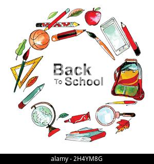 Back to school background with school object watercolor Stock Vector
