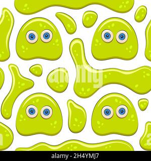 Seamless color pattern with green jelly character. Vector cartoon background on white. Stock Vector