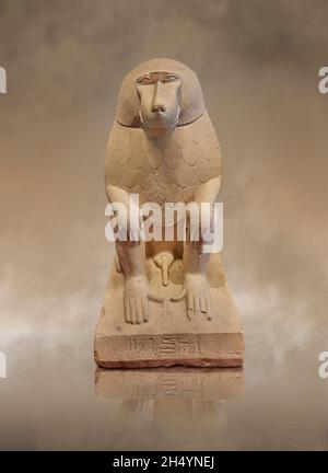 Egyptian statue sculpture statue of a baboon, Louvre Museum inv A126. The inscription reads - the king of upper and lower Egypt, snefrou loves Hapy, g Stock Photo
