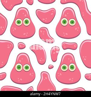 Seamless color pattern with pink jelly character. Vector cartoon background on white. Stock Vector