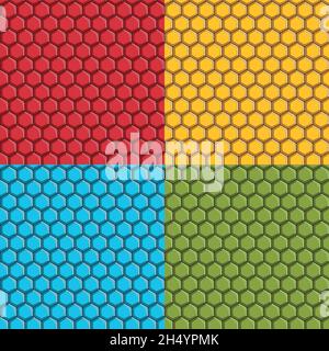 Set of seamless patterns with hexagonal tiles. Colorful vector backgrounds. Stock Vector