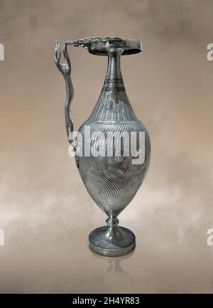 Roman silver pitcher with a greyhound shaped handle, Louvre Museum Bj2254 or MNE609. Width: 17 cm; Weight: 1,584 kg; Diameter: 14.5 cm; Height: 38 cm Stock Photo