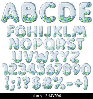 Inflatable alphabet, letters, numbers and signs with balls. Set of colored vector isolated objects on white background. Stock Vector