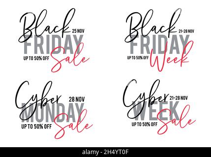 Black Friday sale, cyber Monday week, vector graphic design elements for banner, labels, tags Stock Vector