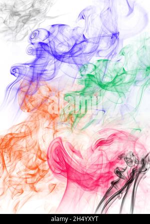 Smoke plumes digital artwork design multi-coloured colored abstract image on white background for vivid impact multiple uses can rotate or flip image Stock Photo