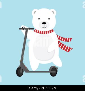 Cartoon Polar bear on the electric scooter Stock Vector