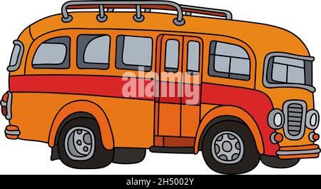 Hand drawing of a funny classic orange bus Stock Vector