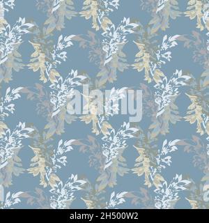 Acanthus leaf vector seamless pattern background. Modern take on arts and crafts style hand drawn leaves backdrop. Elegant botanical design in duck Stock Vector