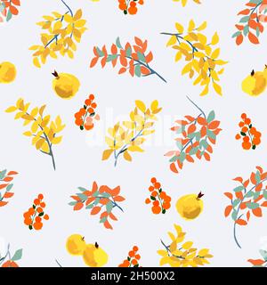 Yellow seamless pattern with bright autumn leaves Stock Vector