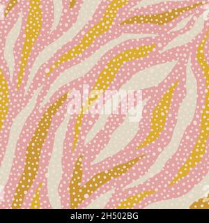 Zebra colorful skin and polka dots seamless pattern. Trendy hand-drawn textures. Background Stock Vector