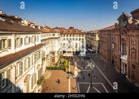 Carignano square view from Egyptian Museum, Turin, Piedmont, Italy. Stock Photo