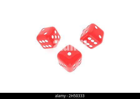 Red game dice in flight. Casino gambling. 3d illustration Stock Photo