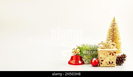 Christmas Decoration With Ornament And Defocused Lights . Abstract christmas lights on background. Stock Photo