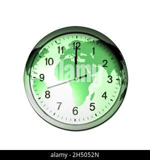 world map and clock, Earth day, Earth time is ticking, save the Earth concept Stock Photo