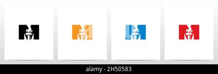 Fire Torch On Letter Logo Design M Stock Vector