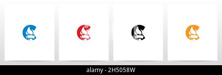 Fire Torch On Letter Logo Design C Stock Vector