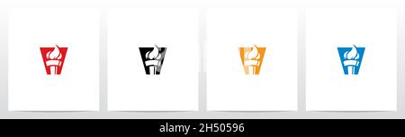 Fire Torch On Letter Logo Design V Stock Vector