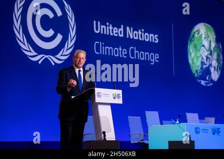 Glasgow, Scotland, UK. 5th Nov, 2021. PICTURED: Al Gore speaking at COP26 Climate Change Conference. Albert Arnold Gore Jr. is an American politician and environmentalist who served as the 45th vice president of the United States from 1993 to 2001 under president Bill Clinton. Gore was the Democratic nominee for the 2000 presidential election, losing to George W. Bush in a very close race after a Florida recount. Credit: Colin Fisher/Alamy Live News Stock Photo