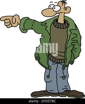 Hand drawing of a funny man in green jacket Stock Vector