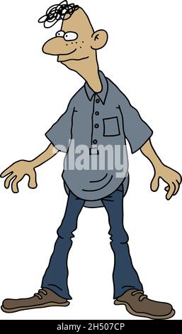 Hand drawing of funny young man in blue shirt Stock Vector