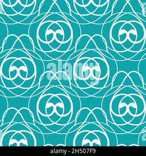 Stylized art deco style spiralling vector pattern background. Blue white abstract backdrop with overlapping linking swirl motifs. Elegant repeat with Stock Vector