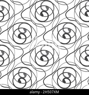 Stylized art deco style spiralling vector pattern background. Monochrome abstract backdrop with overlapping linking swirl motifs.Elegant repeat with Stock Vector