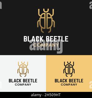 Letter Initial BB for Black Beetle Logo Design Template. The letter BB forms Beetle in Simple Line Linear Outline Style. Stock Vector