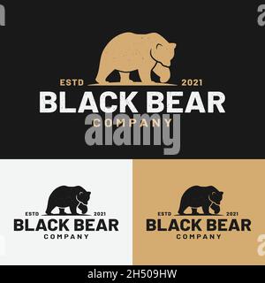 Black Bear Silhouette for Hunting Outdoor Camping Adventure Sports Zoo Corporate Community Business Brand in Vintage Retro Hipster Grunge Old Etc. Stock Vector