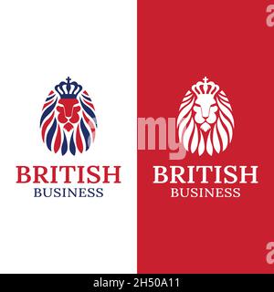 British Lion Head with King Crown for England UK United Kingdom British Business Brand Company Corporate in Modern Abstract Flat Style Logo Design. Stock Vector